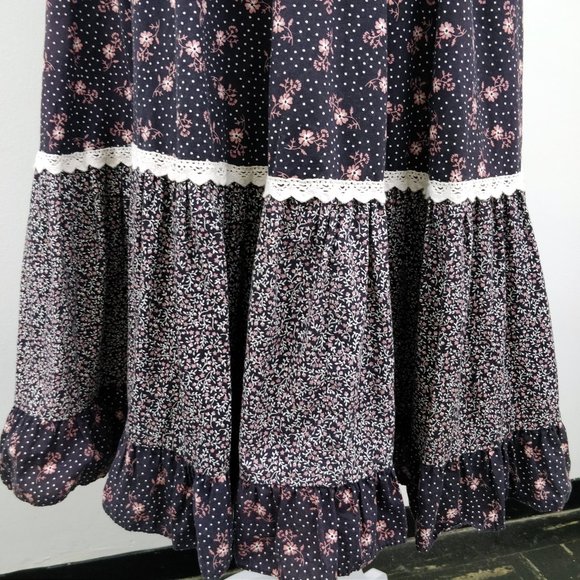 Gunne Sax Calico Floral Brown Pink Corset Sundress - Picture 7 of 16